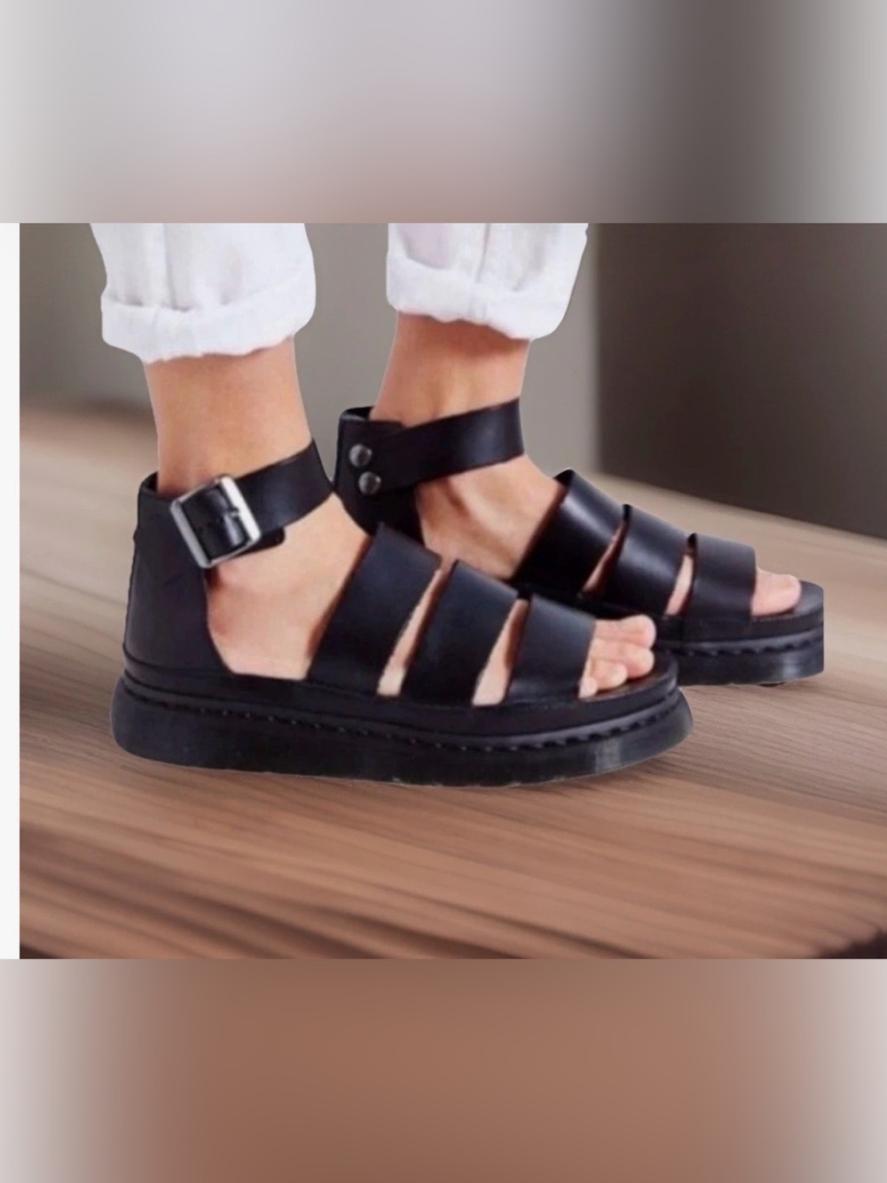 Women's DR. MARTENS Black Leather CLARISSA Ankle-Strap Sandals US 6 EUR 37 UK 4